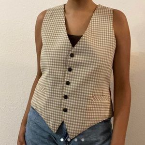 🌸 Vintage Retro Brown Reversible Gingham Waistcoat Vest